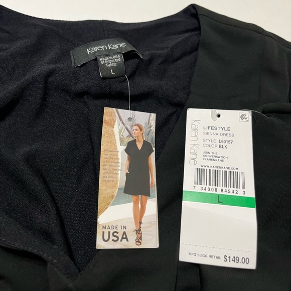 Karen Kane Black Sienna Dress Ruffle Hem Bell Sleeves V-Neckline - Picture 10 of 16